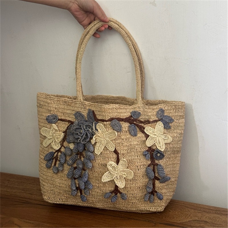 New Handmade Raffia 3d Rose Ha - đánh giá và giá Women'S Raffia Bags