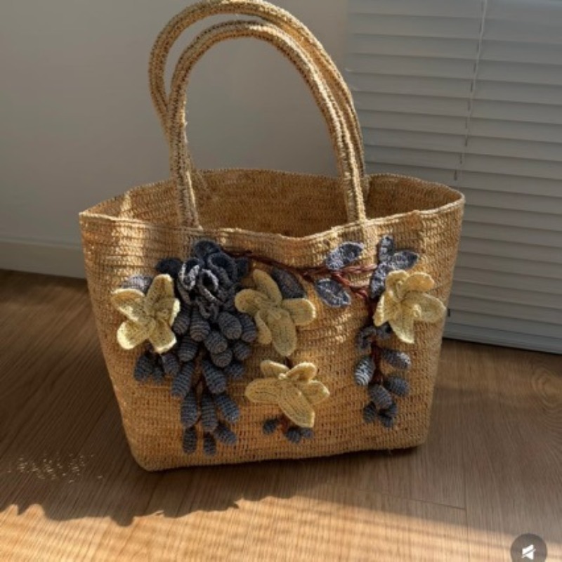 New Handmade Raffia 3d Rose Ha - đánh giá và giá Women'S Raffia Bags