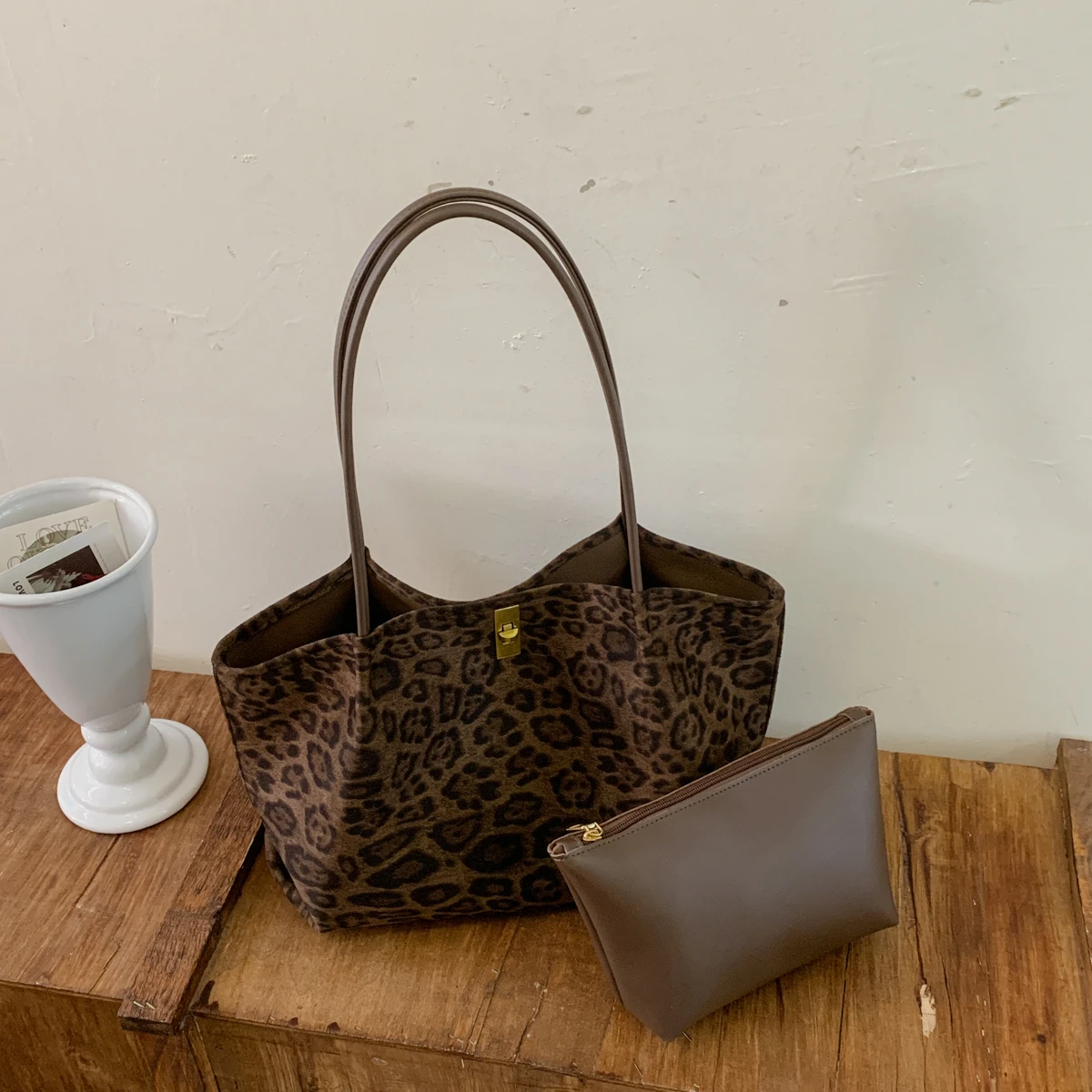 Retro Leopard Print Suede Tote - đánh giá và giá Women'S Bags Handbags